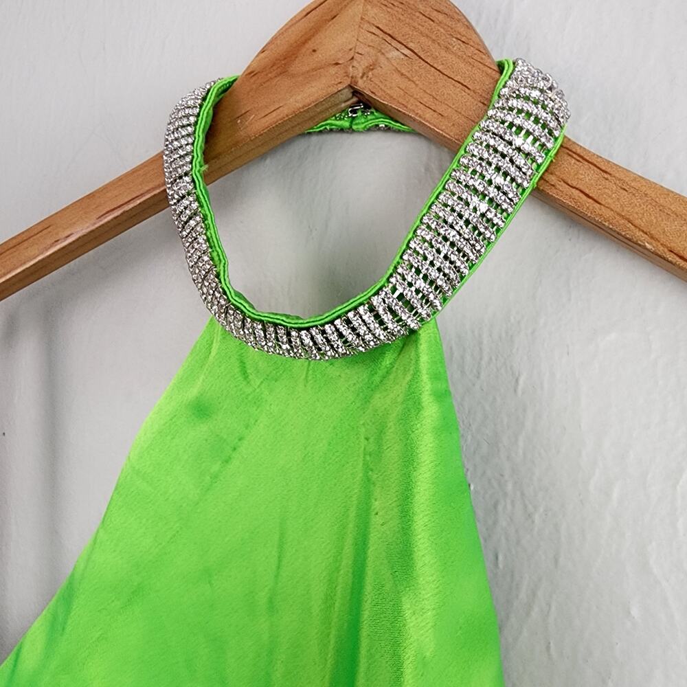 Retrofête Maria Halter Gown Lime Punch Neon Green Rhinestone Neck Maxi NWT - Picture 9 of 16